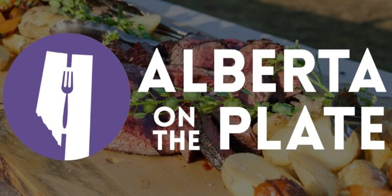 the official purple and white logo of the Alberta On the Plate event
