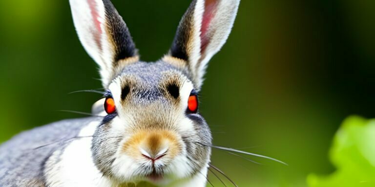 an ai generated image of a rabbit with red eyes staring at the camera with a green background