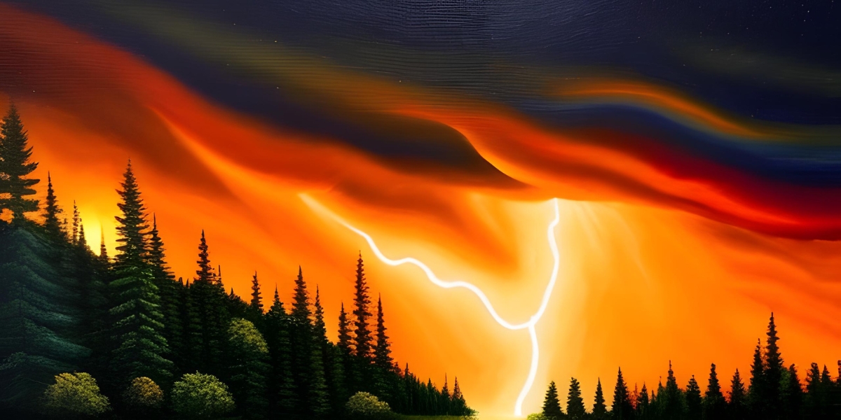 ai generated image of lightning striking a forest and starting a fire