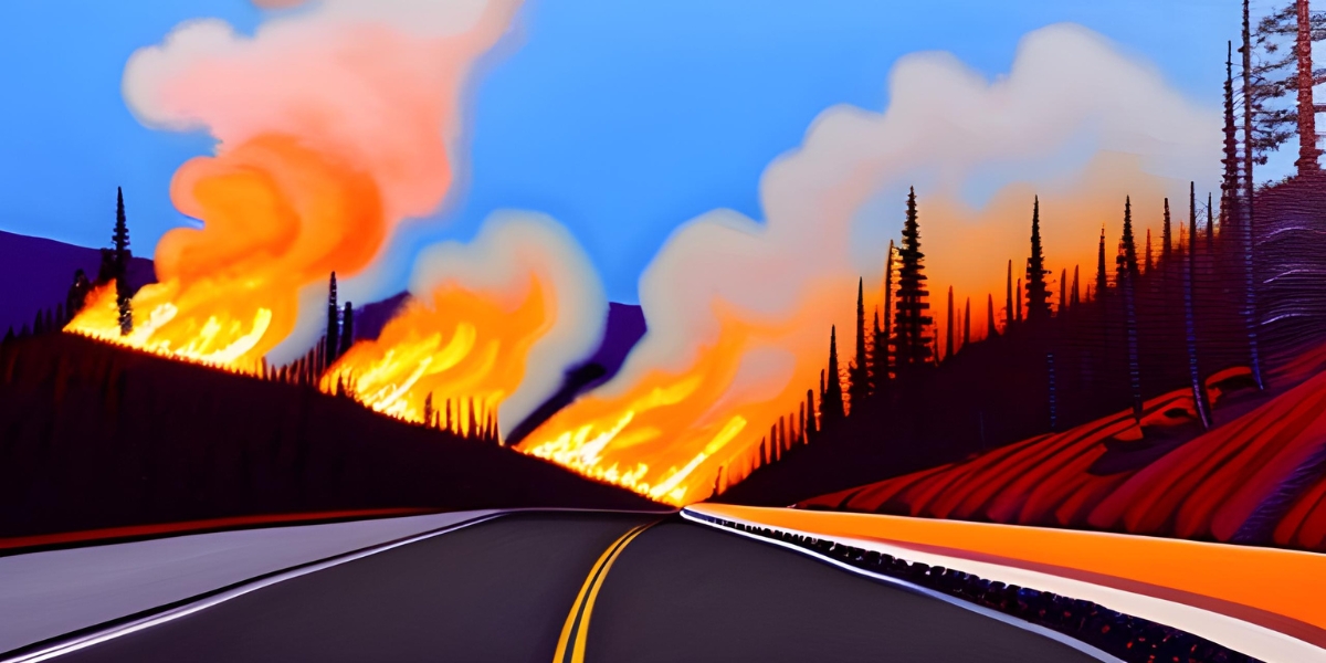 ai generated image of a road surrounded by fire