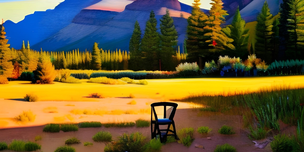 ai generated image of a wilderness landscape with a chair in the centre