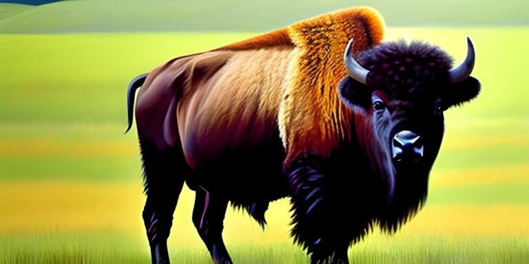 ai generated image of a brown bison on an open green field
