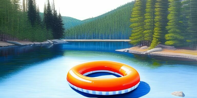 ai generated image of a tube floating on a blue river surrounded by a vast green forest