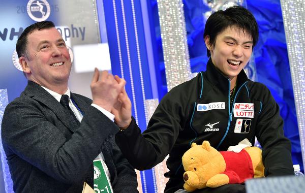 brian orser pictured happily smiling with his student yuzuru hanyu