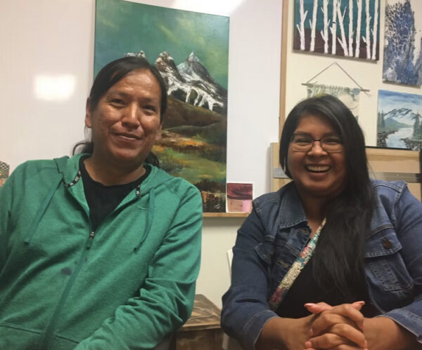Stoney Nakoda Knowledge Keeper Travis Rider (left) pictured with Teresa Snow (right) | artsPlace