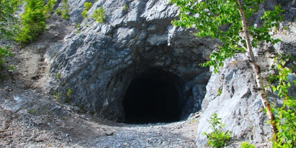 entrance of the kananaskis vault that looks like a small cave carved into the mountain face