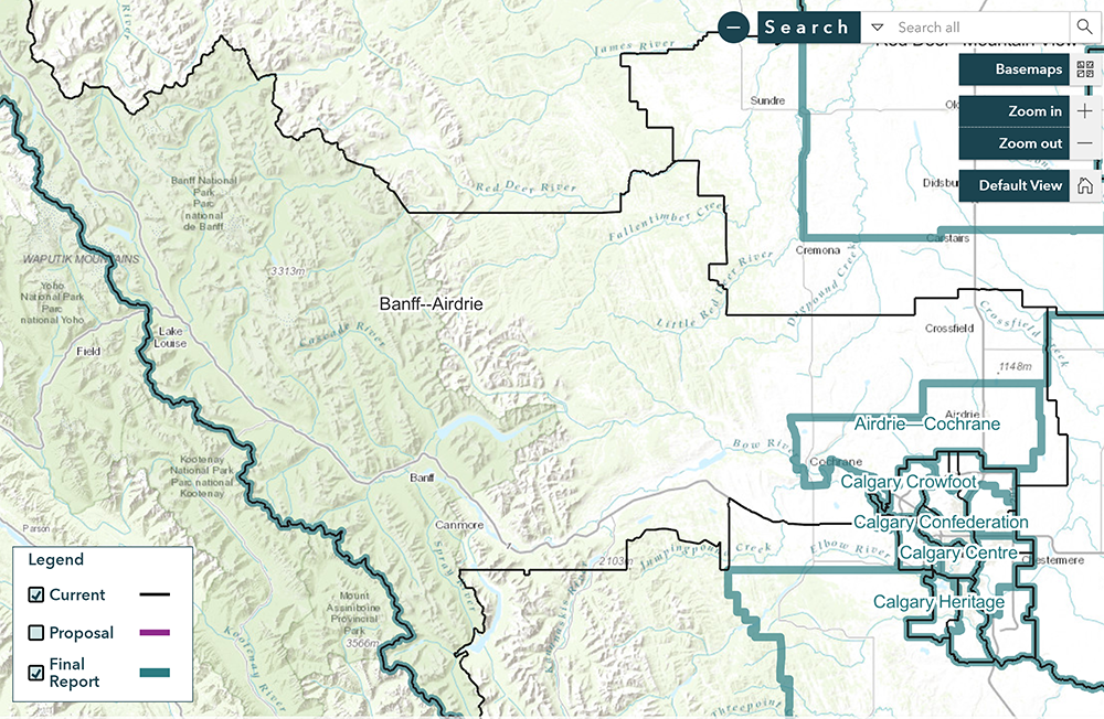 Map showing the boundries of the new Airdrie-Cochrane riding in Alberta