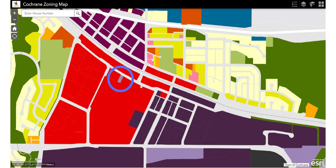 zoning map from the Town of Cochrane