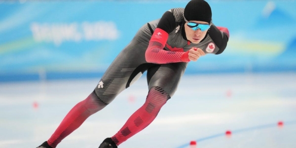 closeup of speed skater in action