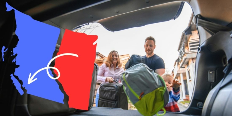 Family packing bags to move from Alberta to BC