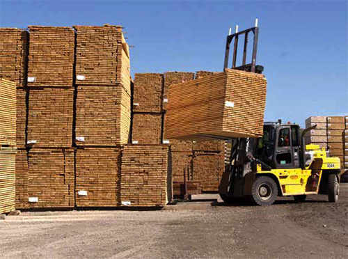 Lumber yard with products