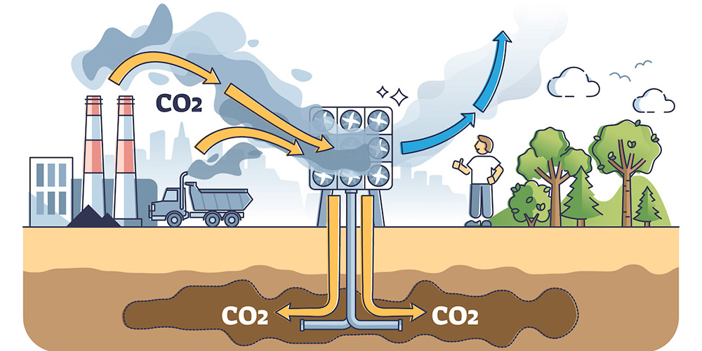 Carbon capture system as CO2 gas reduction with filtration and absorption underground to limit emissions