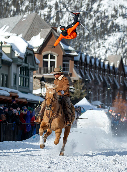 Western cowboy culture meets technical trick skiing in the streets of Banff | Billy Jean Duff | Instagram