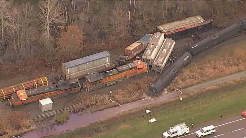 Aerial image of the train derailment near Revelstoke, BC | Global News