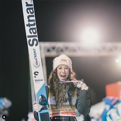 Alex Loutitt celebrating her silver medal finish | Alex Loutitt | Instagram