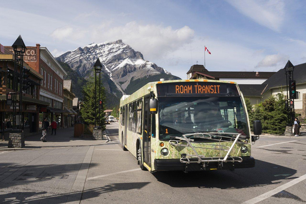 Roman Public Transit shuttle in Banff | Roam Transit | Nick Fitzhardinge Photography | National Park Traveler