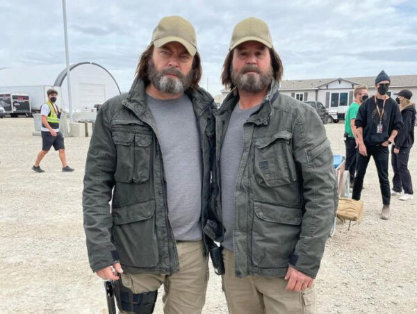 Actor Nick Offerman and stunt double Guy Bews on the set of The Last of Us.  PHOTO | GUY BEWS
