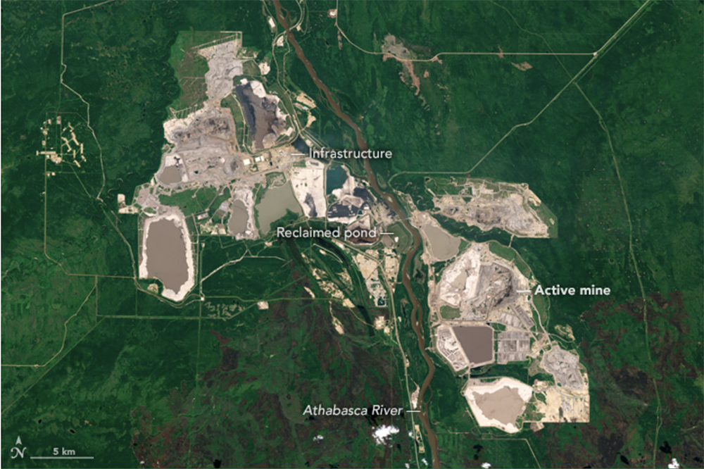 Satellite map of CNUL’s Jackpine Mine around the Athabasca River | NASA Earth Observatory
