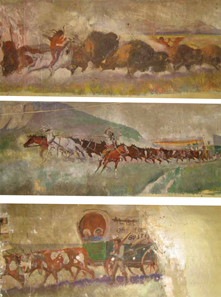 The three murals on display at the Irricana Hotel  Town of Irricana