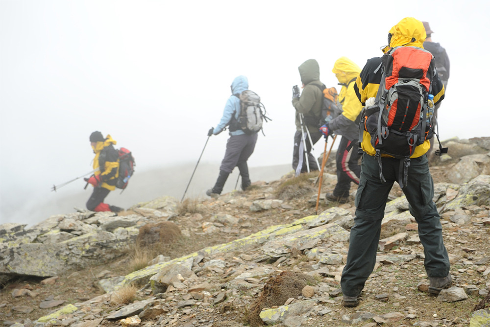 A guided mountain climb