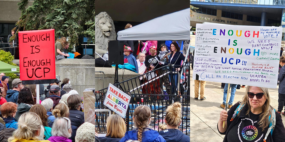 A collage of protester's messages during the Calgary "Enough is Enough UCP!" campaign