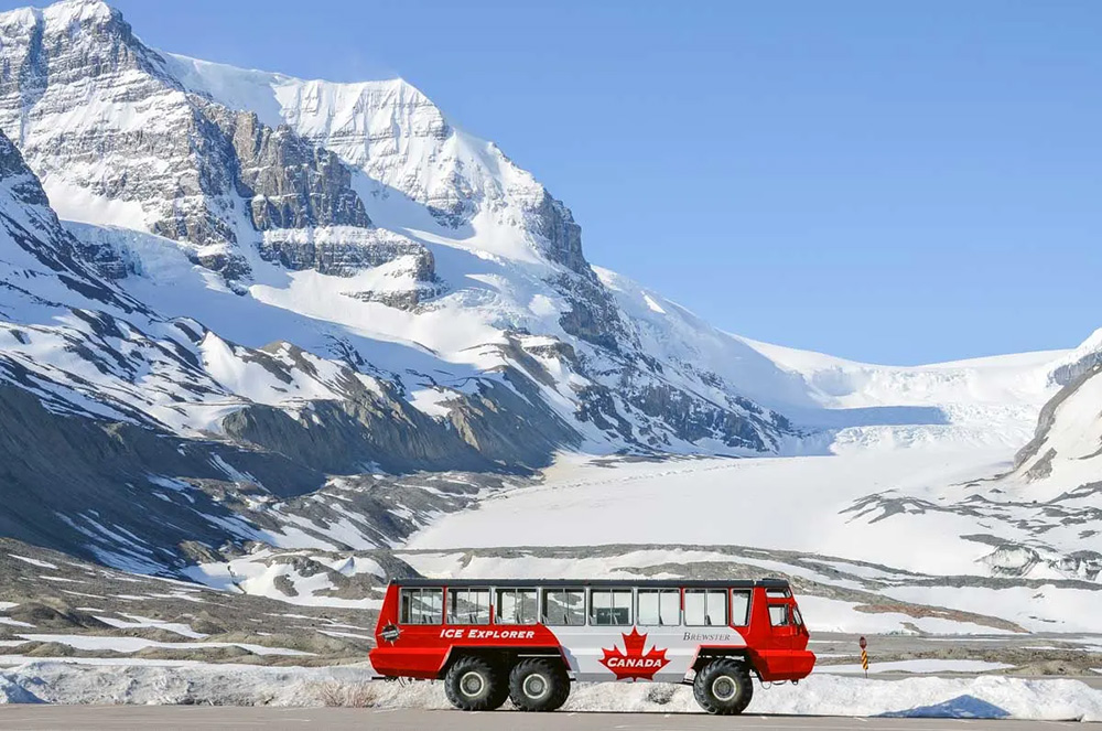 The Ice Explorer with the Athabasca Glacier in the background