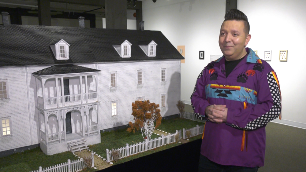 Lance Cardinal with his miniature replica of the St. Martin's residential school | Matt Marshall | CTV News Edmonton