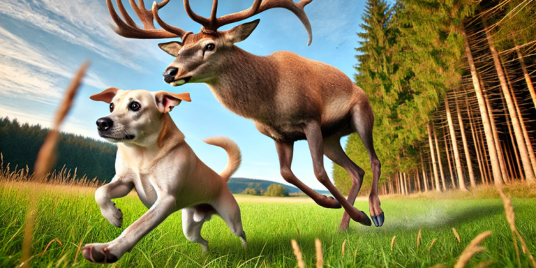 Deer chasing a dog illustration