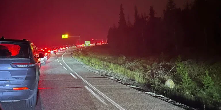 traffic jam on highway 16 from evacuation of Jasper AB due to wildfires